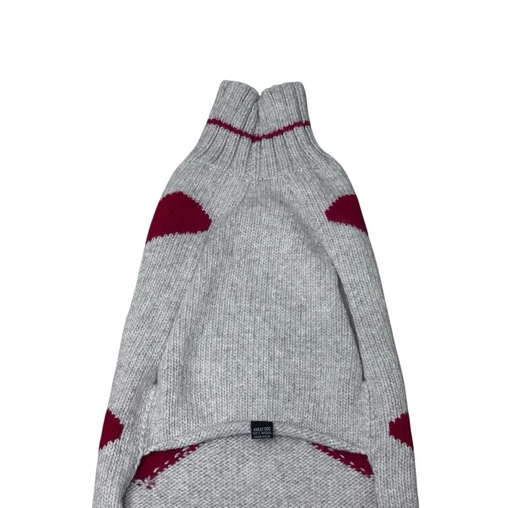 Chilly‎ Dog Heart Dog Sweater 100% Wool Gray Red Size Large Large Breed Dog